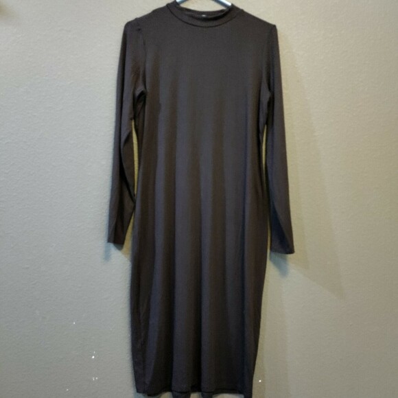 Eileen Fisher Stretch Brown Mock Neck Dress Long Sleeve Size Medium. - Picture 1 of 8